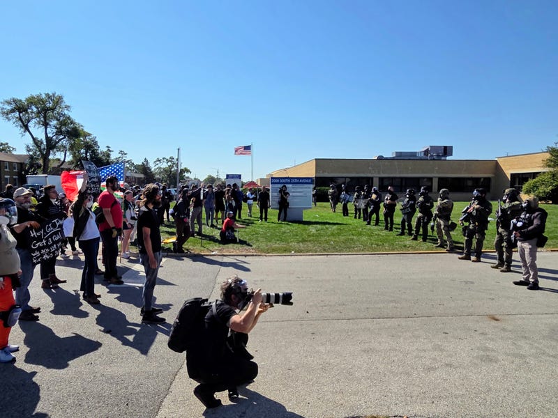 Law enforcement pushes back protesters from Broadview ICE facility
