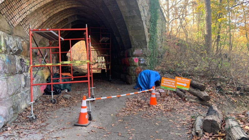 Signs alerting trail users to a detour around the work site will be in place for another couple of weeks.