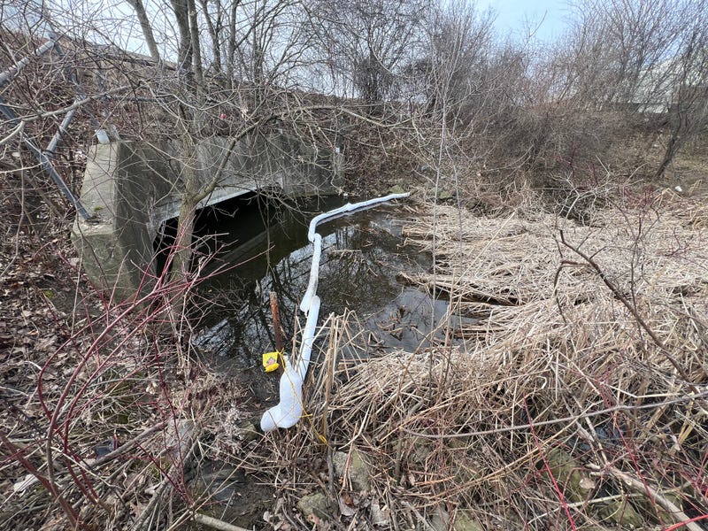 Boom placed in water to stop spread of diesel fuel