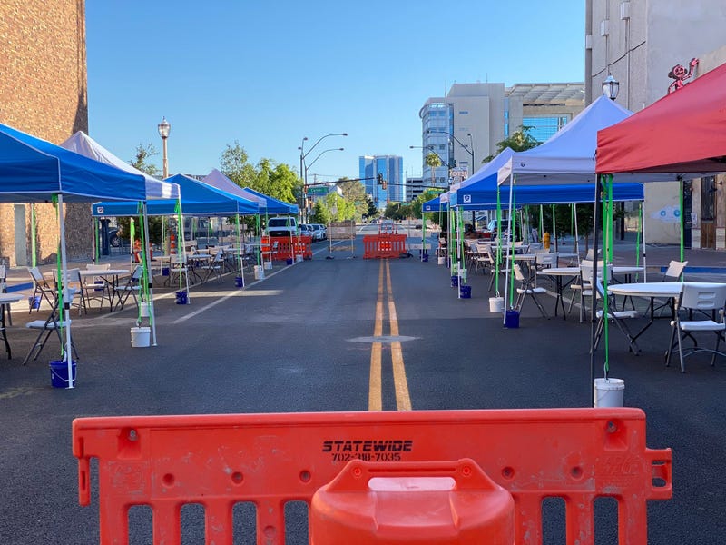 Tables set for diners in Downtown Las Vegas