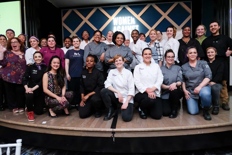 This photo shows chefs from 2018's Women Against Abuse Dish It Up cooking competition.