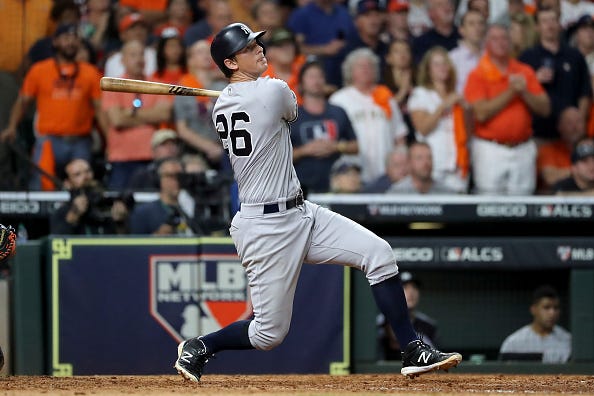 DJ LeMahieu rips a ball into right field. 