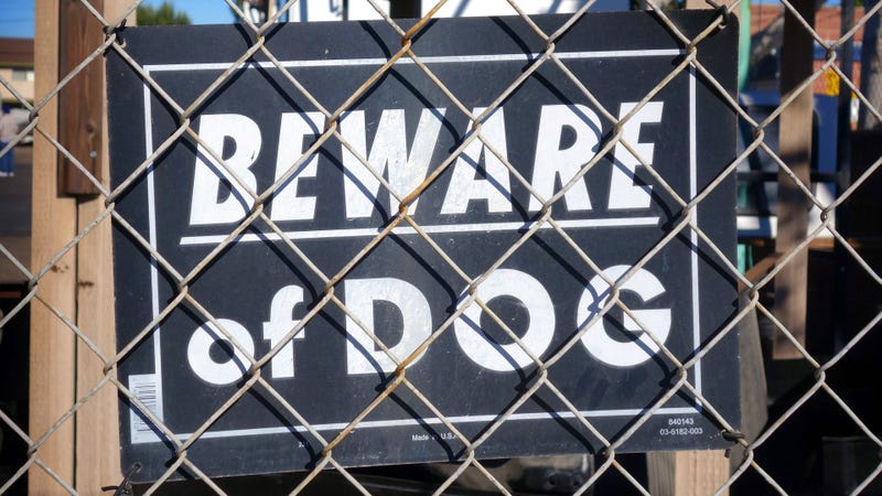 Sign that reads "Beware of Dog" - stock photo
