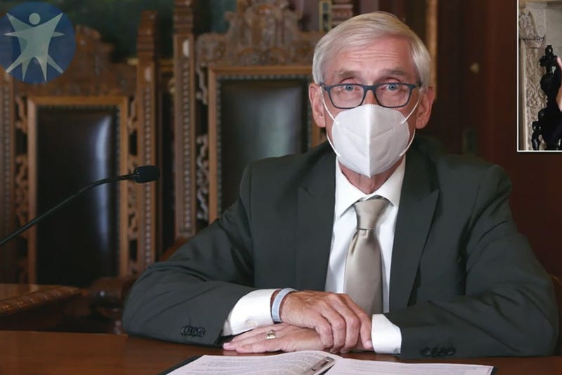 FILE - This July 30, 2020, image taken from video by the Wisconsin Department of Health Services shows Wisconsin Gov. Tony Evers in Madison, Wis. Gov. Evers has issued a new statewide mask order an hour after the Republican-controlled Legislature voted to repeal his previous mandate on Thursday, Feb. 4, 2021. The Democrat Evers said in a video message Thursday that his priority is keeping people safe and that wearing a mask was the most basic way to do that. The mandate, saying masks are probably the most effective way to slow the spread of COVID-19.