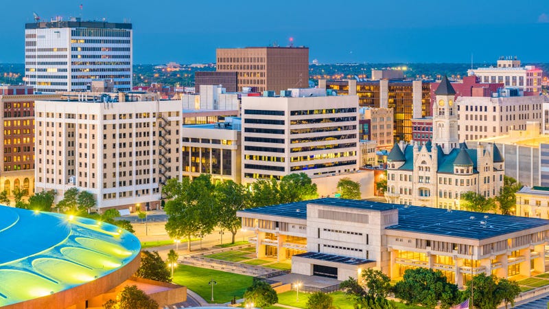 Wichita, Kansas downtown skyline at dusk