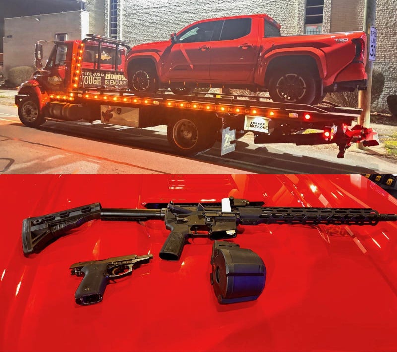 Vehicle and weapons seized by police.