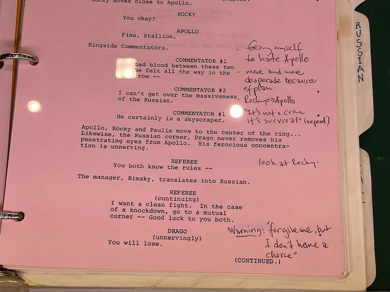 Rocky script with notes