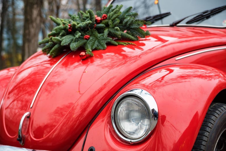 Car, Christmas, Wreath, Hood