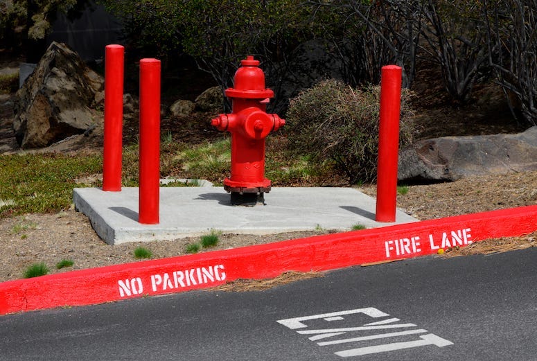 Red, Fire Hydrant, Street, No Parking, Barricade