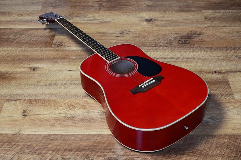 Red Guitar, Wooden Floor