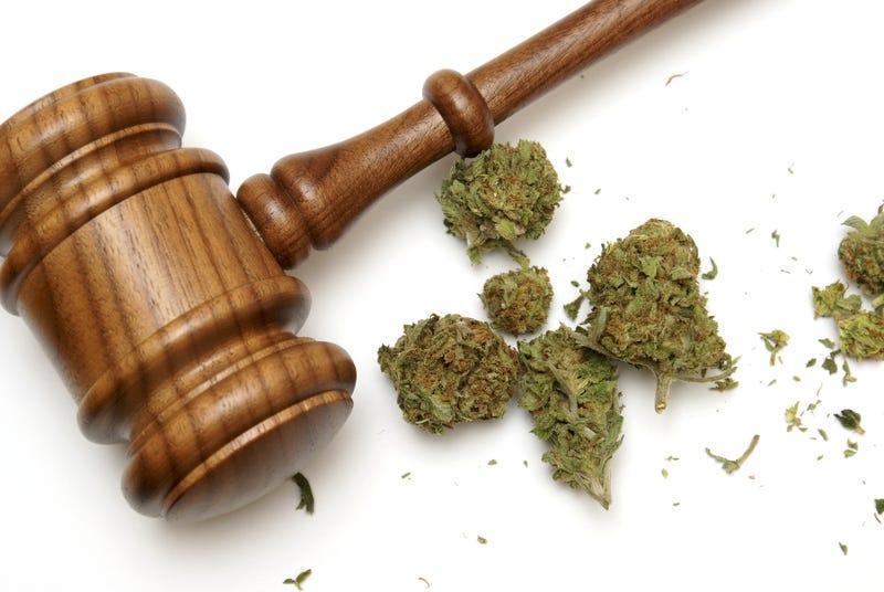 Marijuana and a gavel together for many legal concepts on the drug.