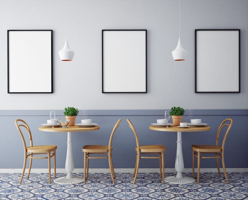 Mock up posters with retro hipster cafe restaurant interior background