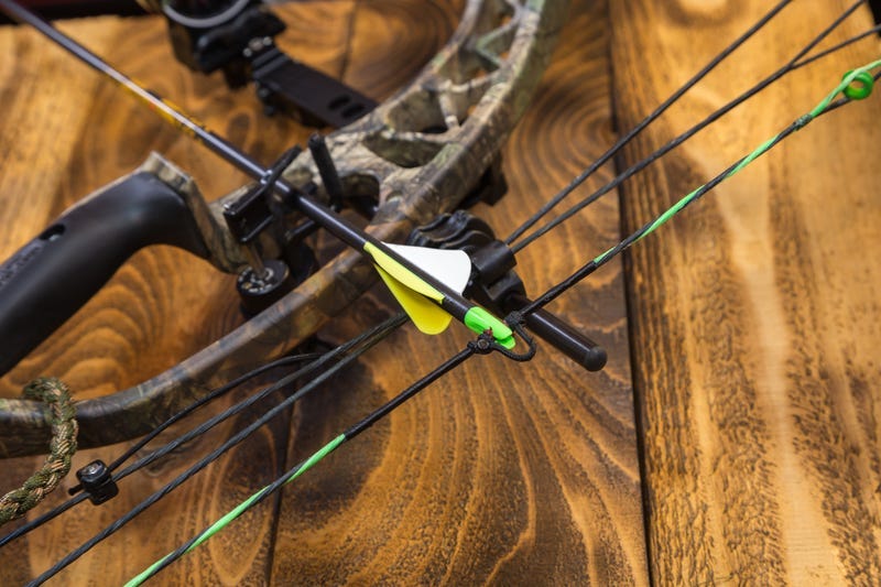 Camouflage compound hunting bow with arrow