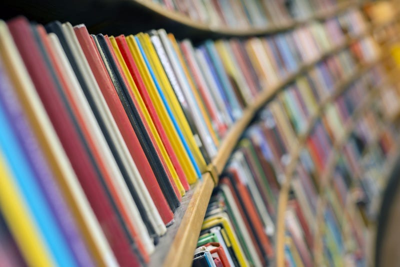 Photo of Library books, close up