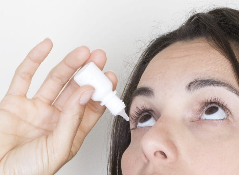 Young Woman, Eye Drops, White Background