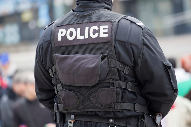 Police Officer, Uniform, Back, Detail, Street