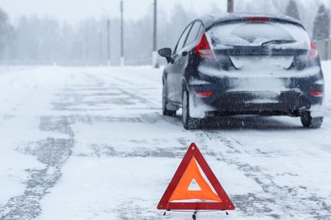 Broken down car in winter