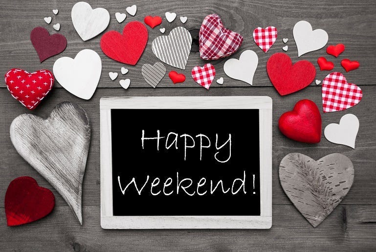  Black And White Chalkbord, Red Hearts, Happy Weekend.
