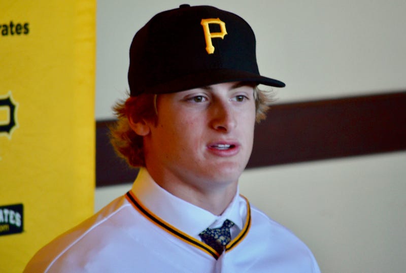 Pirates first round draft pick Quinn Priester at introductory press conference in June 2019