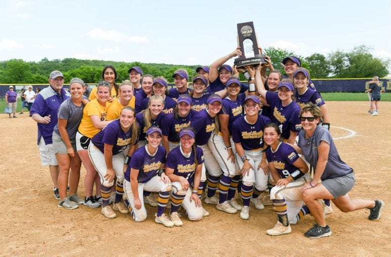 West Chester University celebrates winning the Atlantic Regional of the NCAA Division II Softball Tournament.