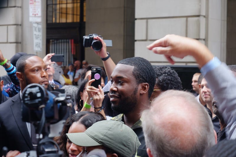 Meek Mill supporters rallied outside of the Juanita Kidd Stout Center for Criminal Justice in Philadelphia on August 27, 2019.