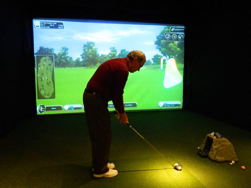 A golf simulator at Linfield National Golf Club.