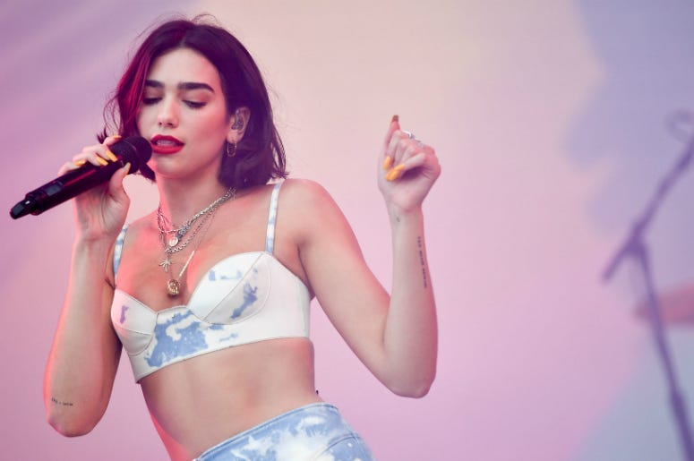 June 10, 2018; Manchester, TN, USA; Dua Lipa performs at the Bonnaroo Music and Arts Festival.