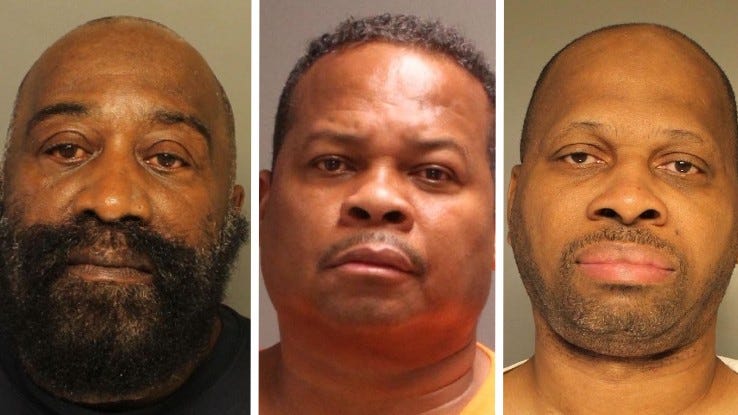 Mugshots of Larry Highsmith, Robert Allen and Steven Smith