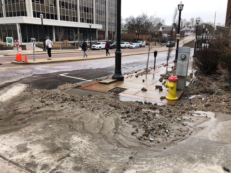 Water main break in downtown Clayton.