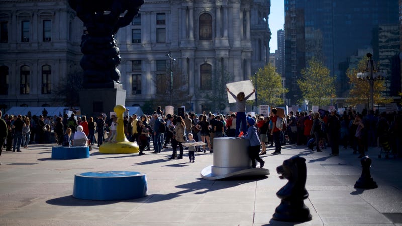 Thomas Paine Plaza was the site of a 2016 demonstration against President-elect Donald Trump.
