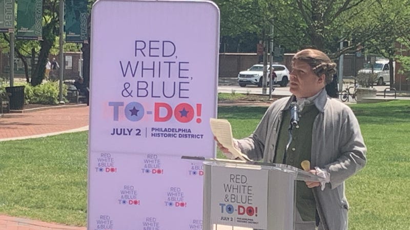 A historical interpreter portraying John Adams helped announce the city's new plans to celebrate on July 2.