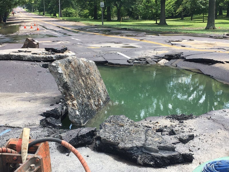 The water main break on Lindell Ave. in July 2019