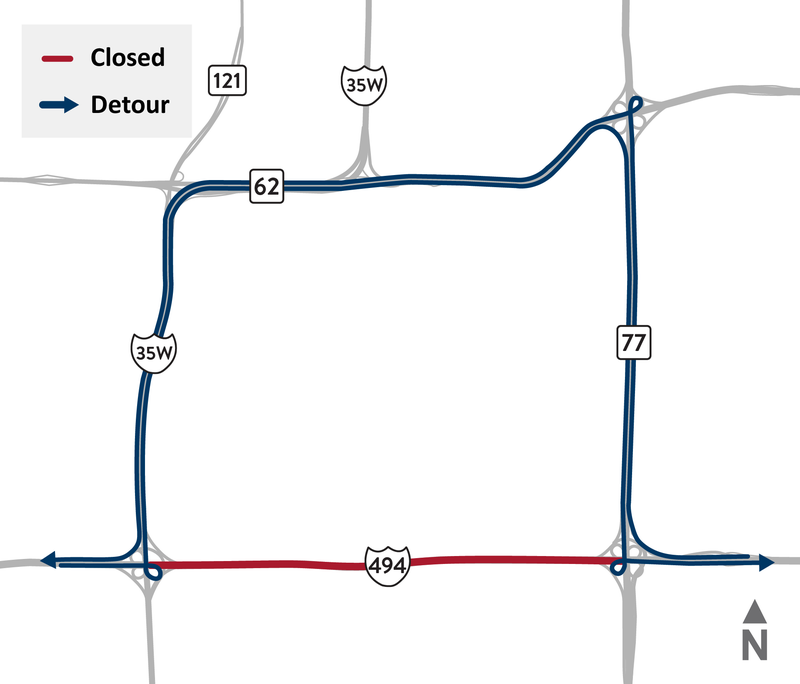 MnDOT's planned detour for 494 drivers this weekend.