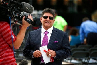 FILE - In this Aug. 8, 2015, file photo former owner of the San Francisco 49ers Edward DeBartolo, Jr., is interviewed before the Pro Football Hall of Fame ceremony at Tom Benson Hall of Fame Stadium in Canton, Ohio. (AP Photo/Gene J. Puskar, File)