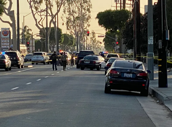 Crime scene in El Monte near the Siesta Inn motel where two officers were shot.