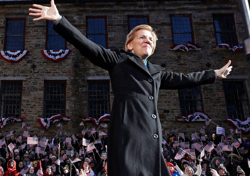 Sen. Elizabeth Warren, D-Mass., acknowledges cheers as she takes the stage during an event to formally launch her presidential campaign, Saturday, Feb. 9, 2019, in Lawrence, Mass. 
