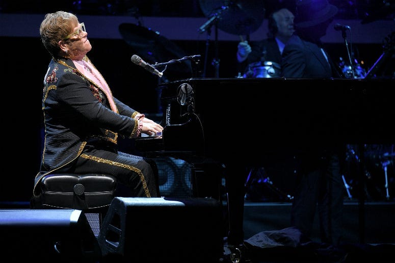 Elton John performs during his 'Farewell Yellow Brick Road' tour at Madison Square Garden on October 18, 2018 i