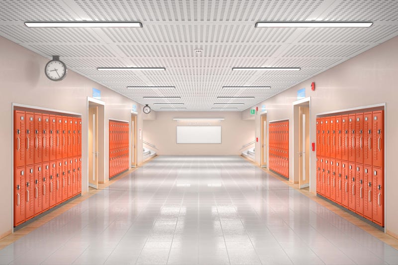 An empty school hallway