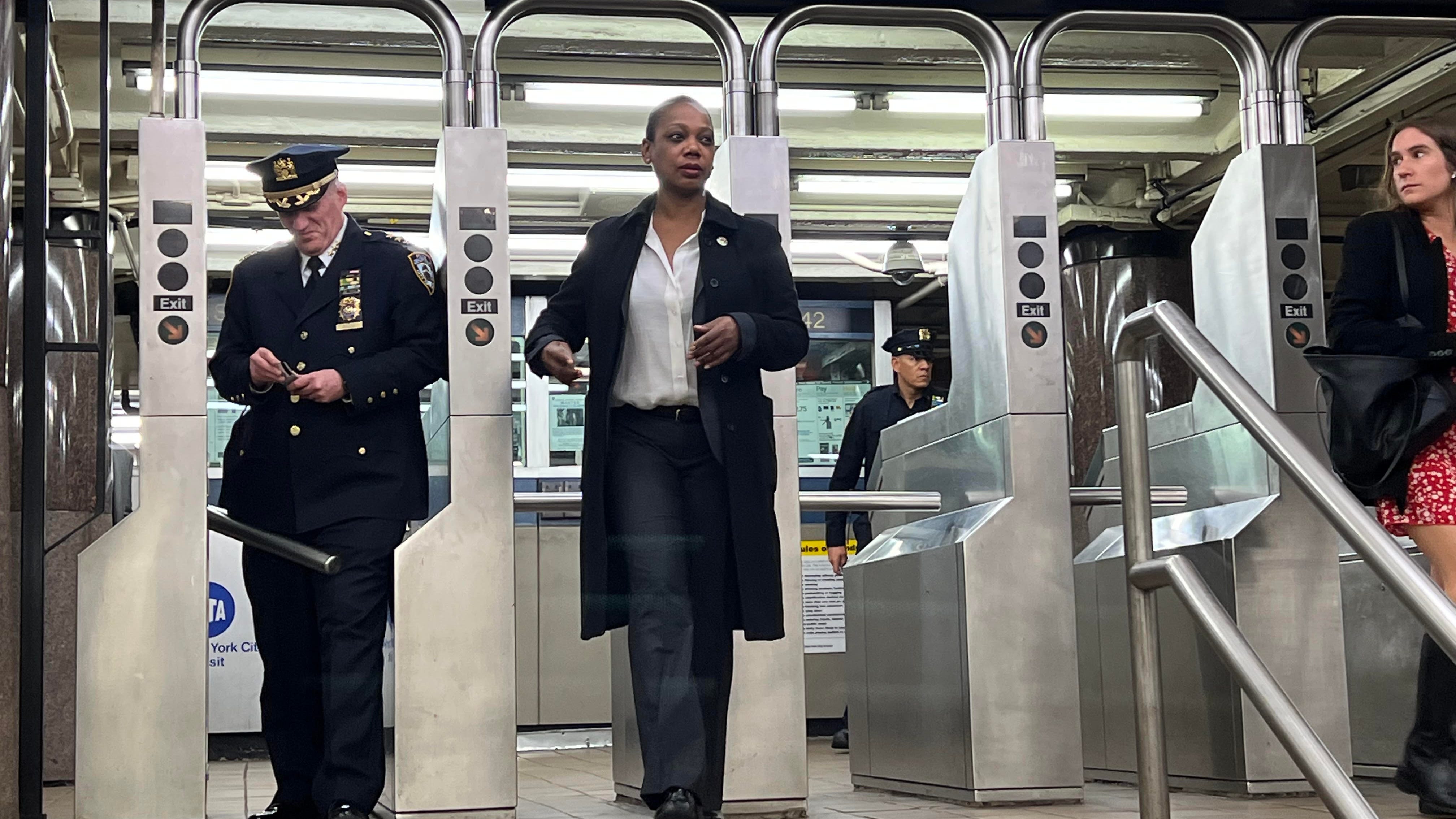 NYPD's Sewell tours subway, vows 'more officers' after 'challenging few weeks' for transit crime