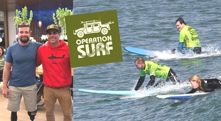 Army veteran Caleb brewer and Pro Surfer Danny Nichols at Operation Surf in California