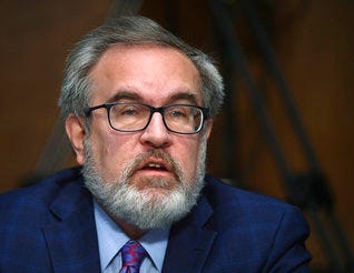 Andrew Wheeler, administrator of the Environmental Protection Agency, speaks during a Senate Environment and Public Works Committee oversight hearing to examine the Environmental Protection Agency. (Kevin Dietsch/Pool via AP)