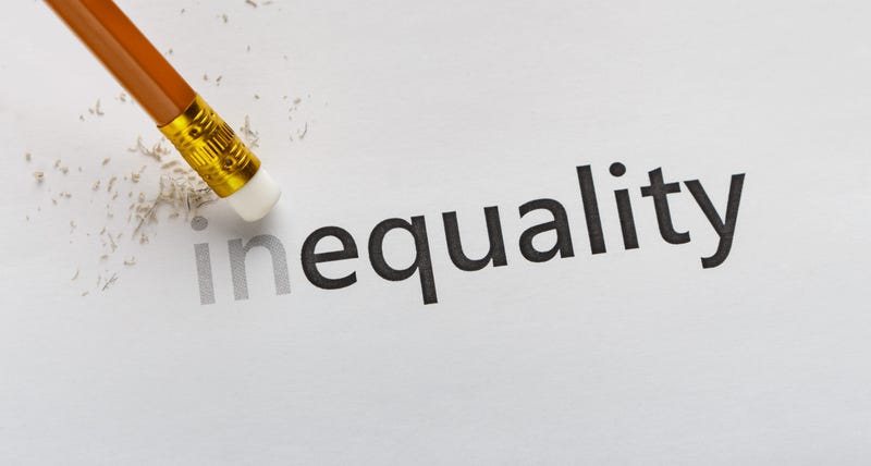 Erase part In in word Inequality with pencil eraser on white background