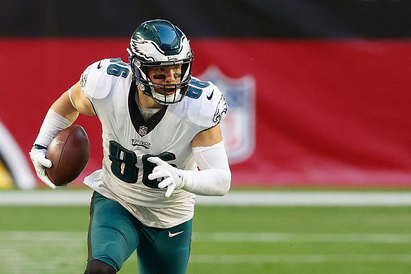 Zach Ertz looks to pick up yards for the Eagles