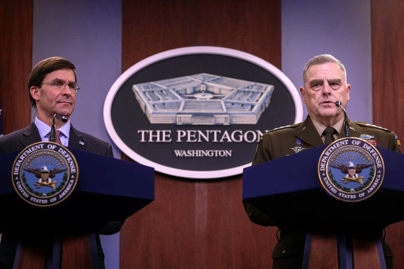 Defense Secretary Mark Esper And Joint Chiefs Of Staff Chairman Army Gen. Mark Milley Brief The Media At The Pentagon