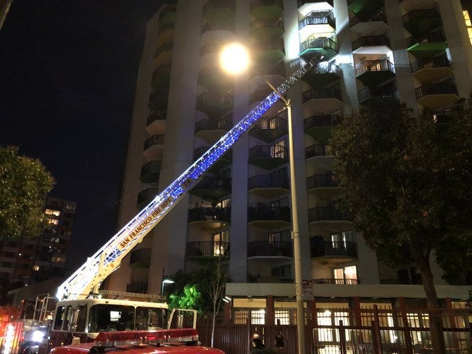 A fire broke out March 4, 2020 at a SoMa apartment building that might have been caused by a malfunctioning e-scooter.