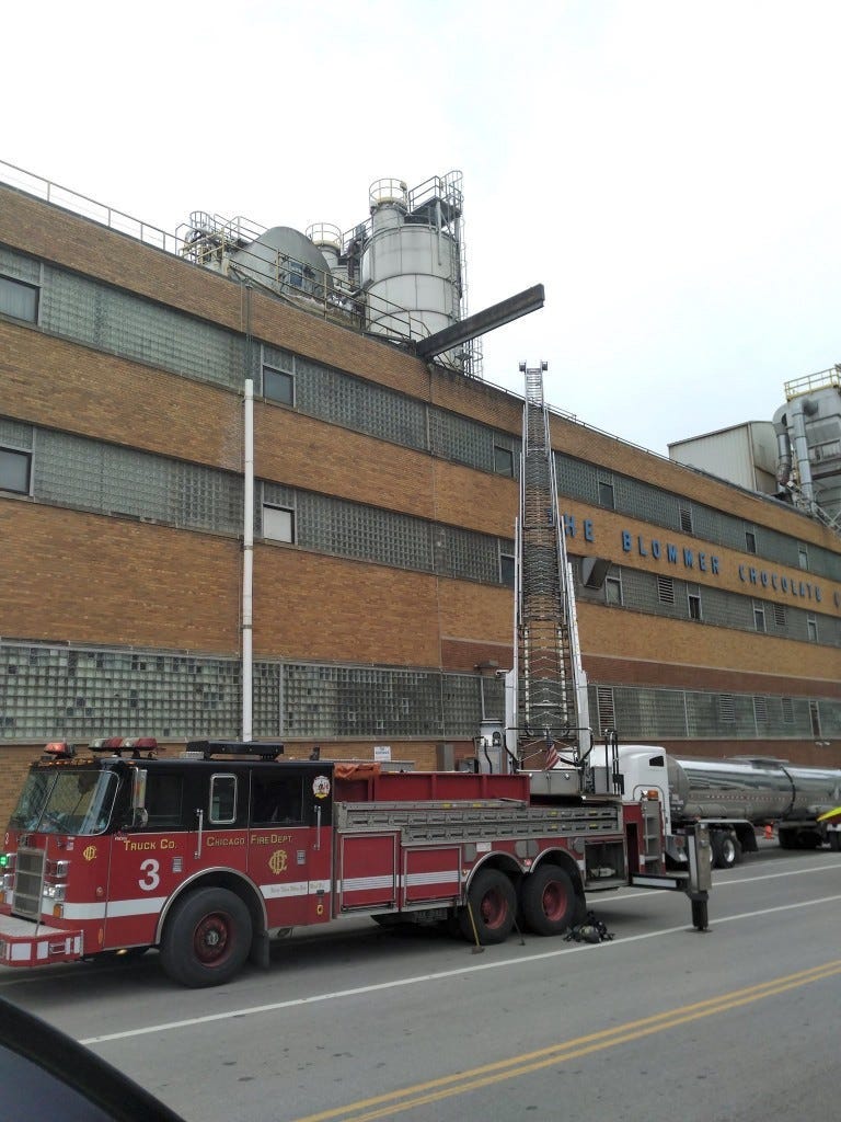 Crews responded to a fire April 14, 2020, at the Blommer Chocolate Company, 400 N. Jefferson St.