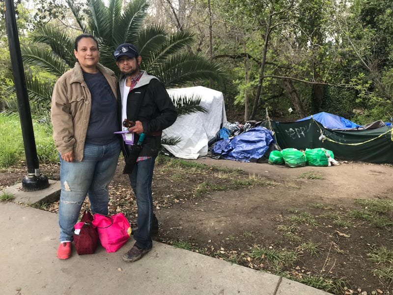Ruth Hernandez and Edwin Vasquez, residents of a homeless encampment in San Jose's Roosevelt Park