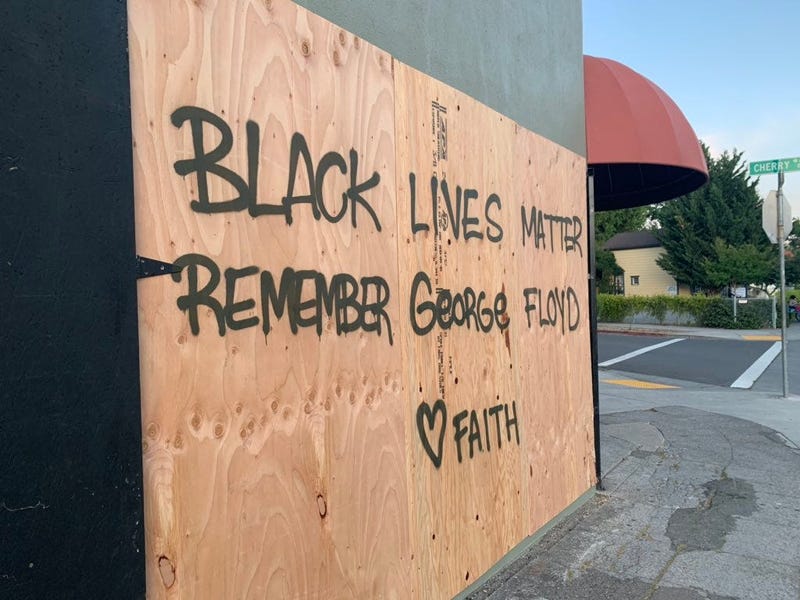 Stores boarded up in Santa Rosa, June 1, 2020