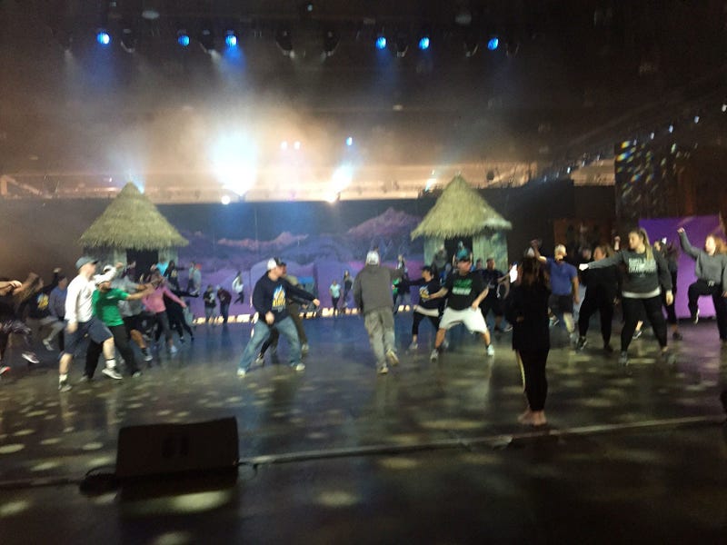 A fancy brigades rehearses at the Pennsylvania Convention Center.