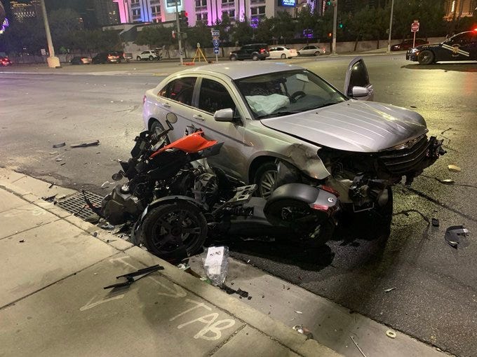 Scene of fatal car-trike crash on Sahara and I-15 on 9-9-20